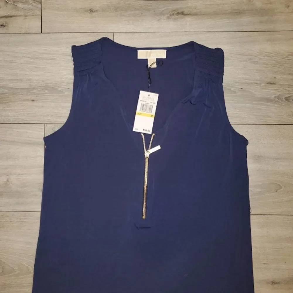 Micheal Kors Women Loose Tank Top V-Neck Sleeveless Zipper dress sz Medi…
